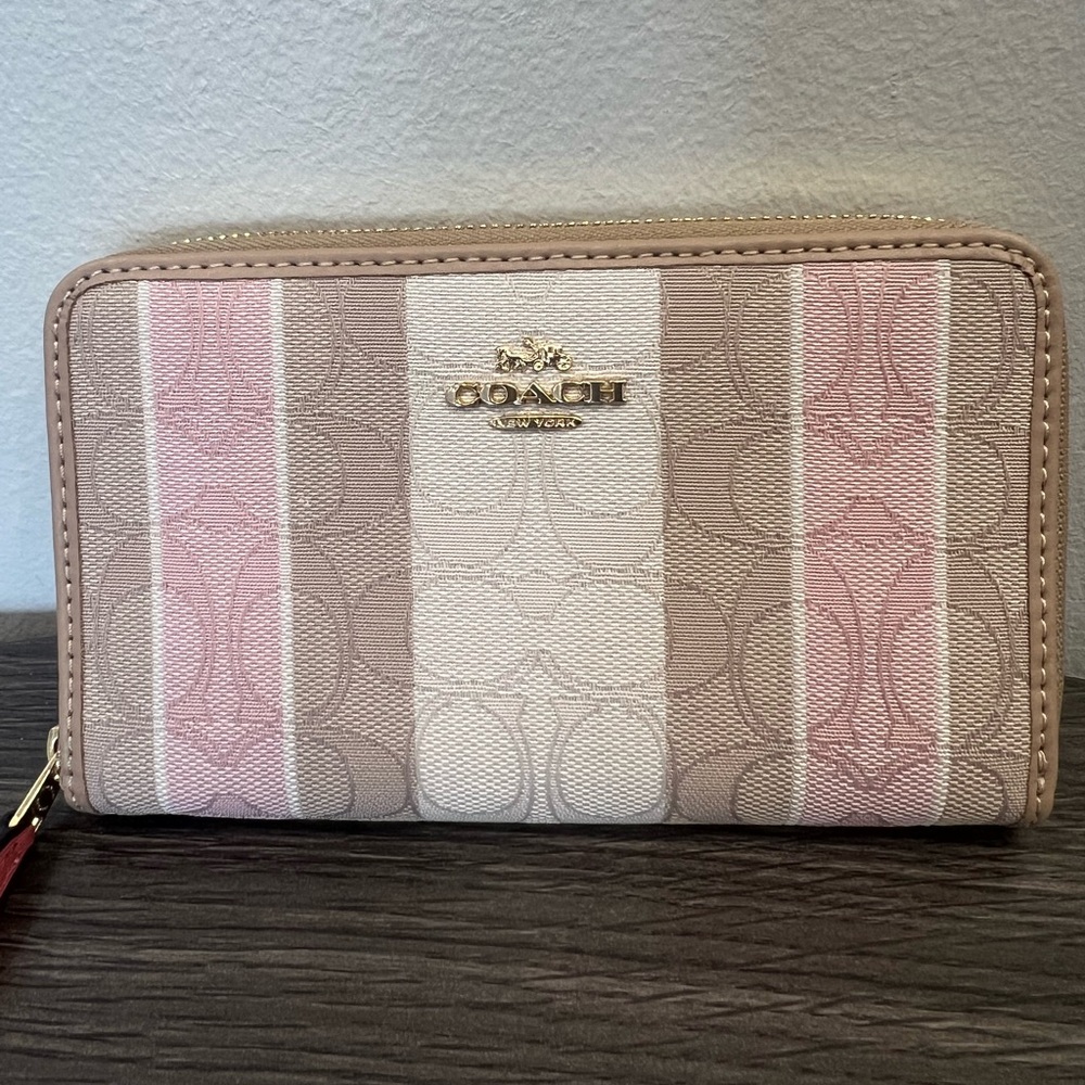 NWOT - Coach Signature Stripe Zip Wallet in Pink, Beige, Cream - Picture 6 of 15